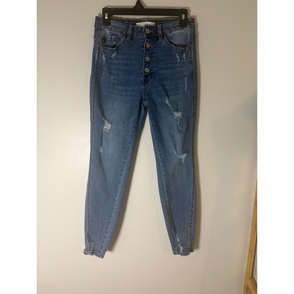 KanCan Womens High Rise Skinny Jeans Medium Wash Distressed Button Fly 9/28